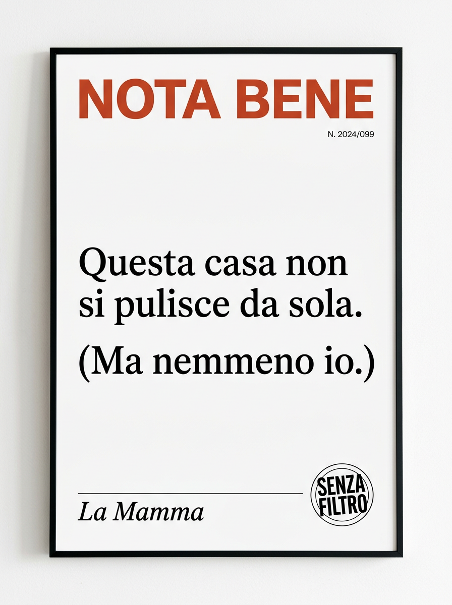 Serie COMUNICAZIONE DI SERVIZIO — Avvisi ufficiali parodistici — Questa casa non si pulisce da sola. Ma nemmeno io.