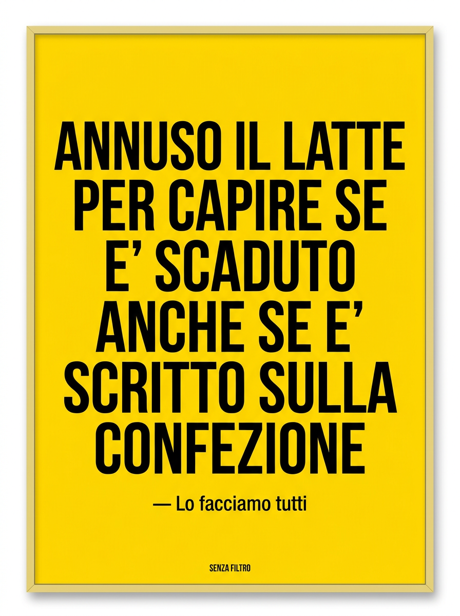 Serie LO FACCIAMO TUTTI — Tabù quotidiani — Annuso il latte per capire se è scaduto anche se è scritto sulla confezione.