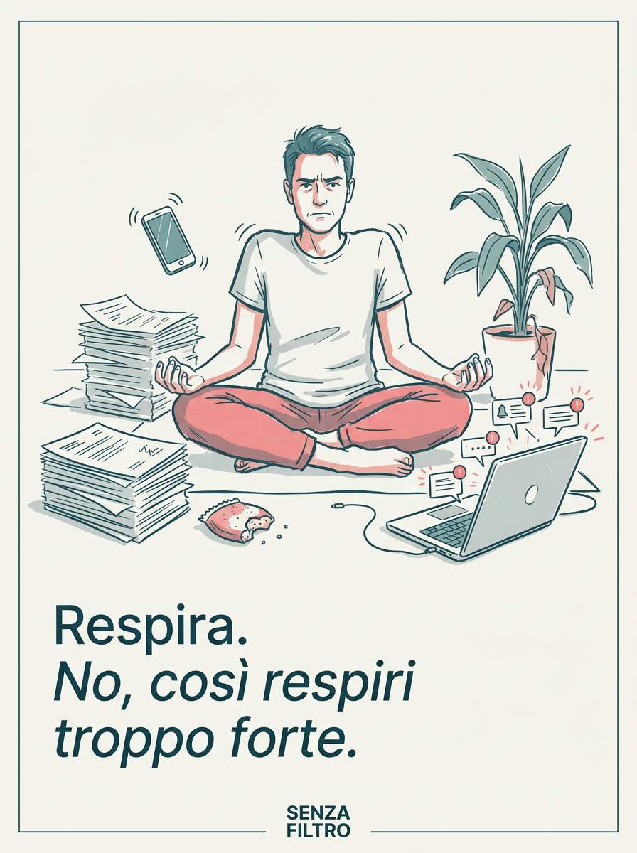 Serie PIANO B — Il caos quotidiano illustrato — Respira. No, così respiri troppo forte.