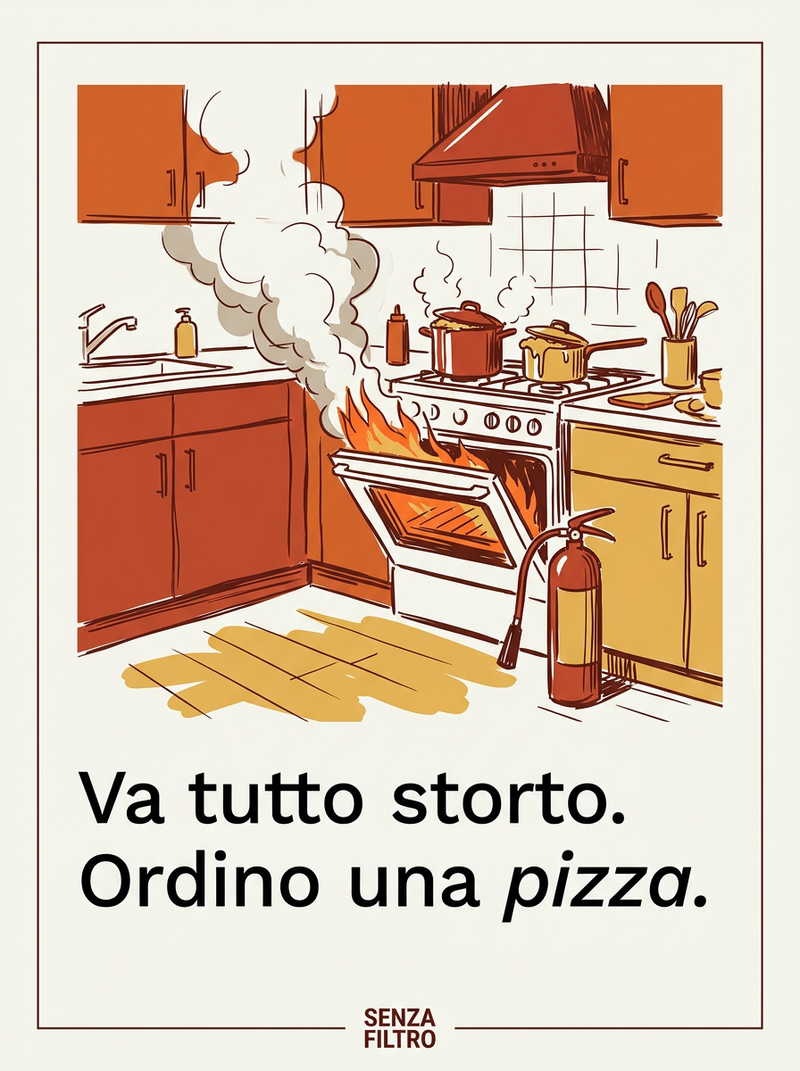 Serie PIANO B — Il caos quotidiano illustrato — Va tutto storto. Ordino una pizza.