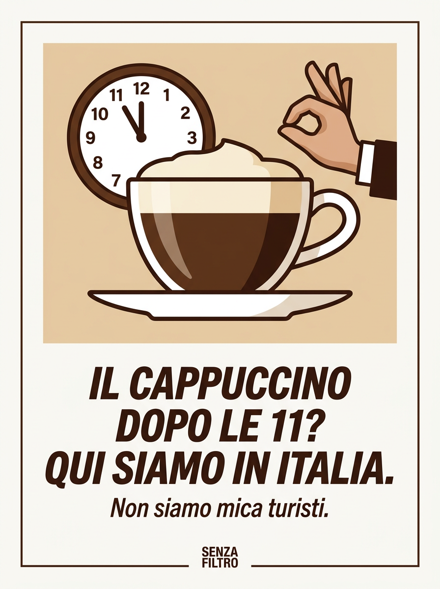 Serie SACRO & PROFANO — Cibo italiano e ironia tagliente — Il cappuccino dopo le 11? Qui siamo in Italia.