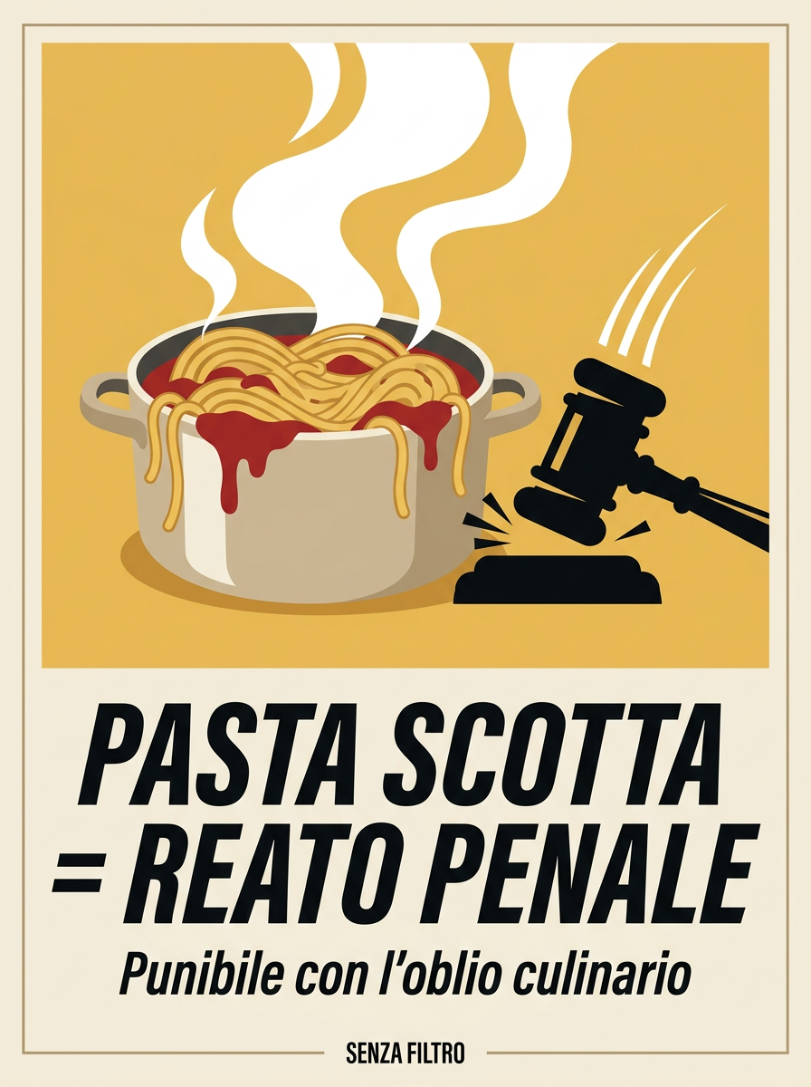 Serie SACRO & PROFANO — Cibo italiano e ironia tagliente — Pasta scotta = reato penale.